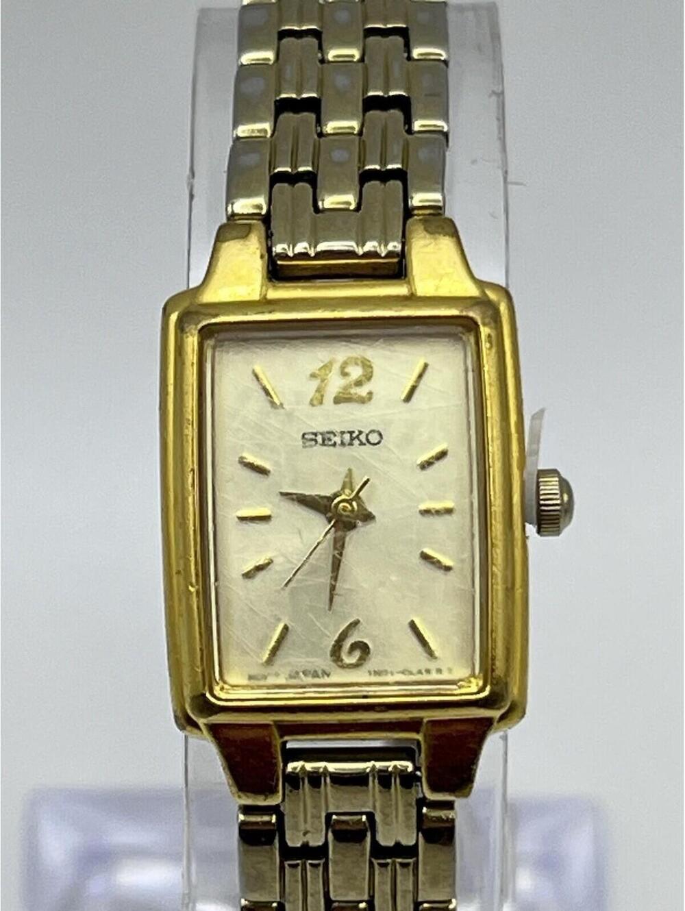 Seiko Vintage Womens 16mm Tank Watch 1N01-0FH0 Gold Tone Bracelet 6" WORKS